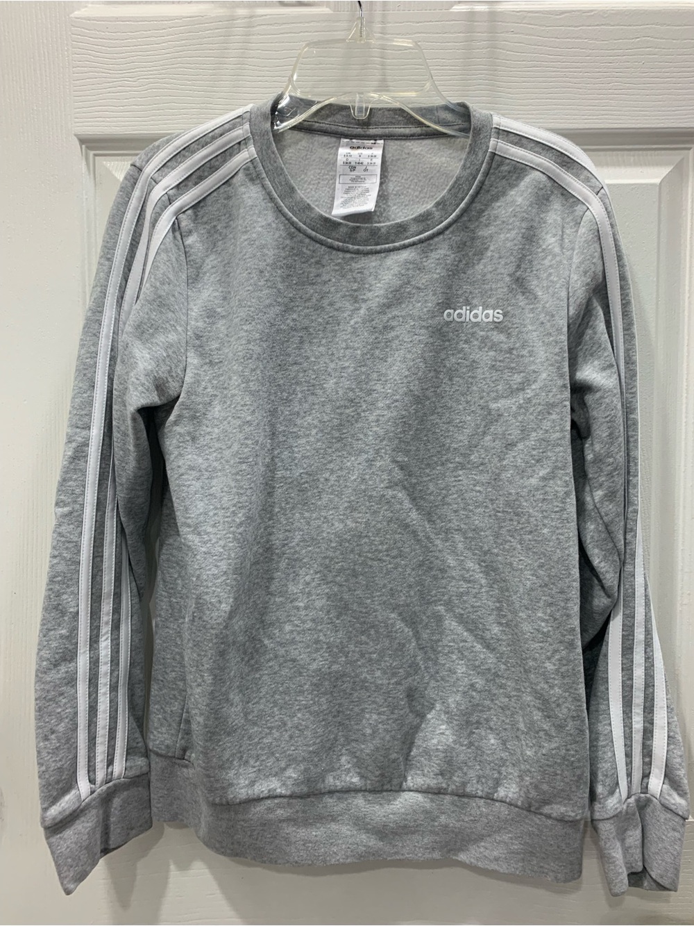 adidas Light Gray Crewneck Sweatshirt with White Stripes